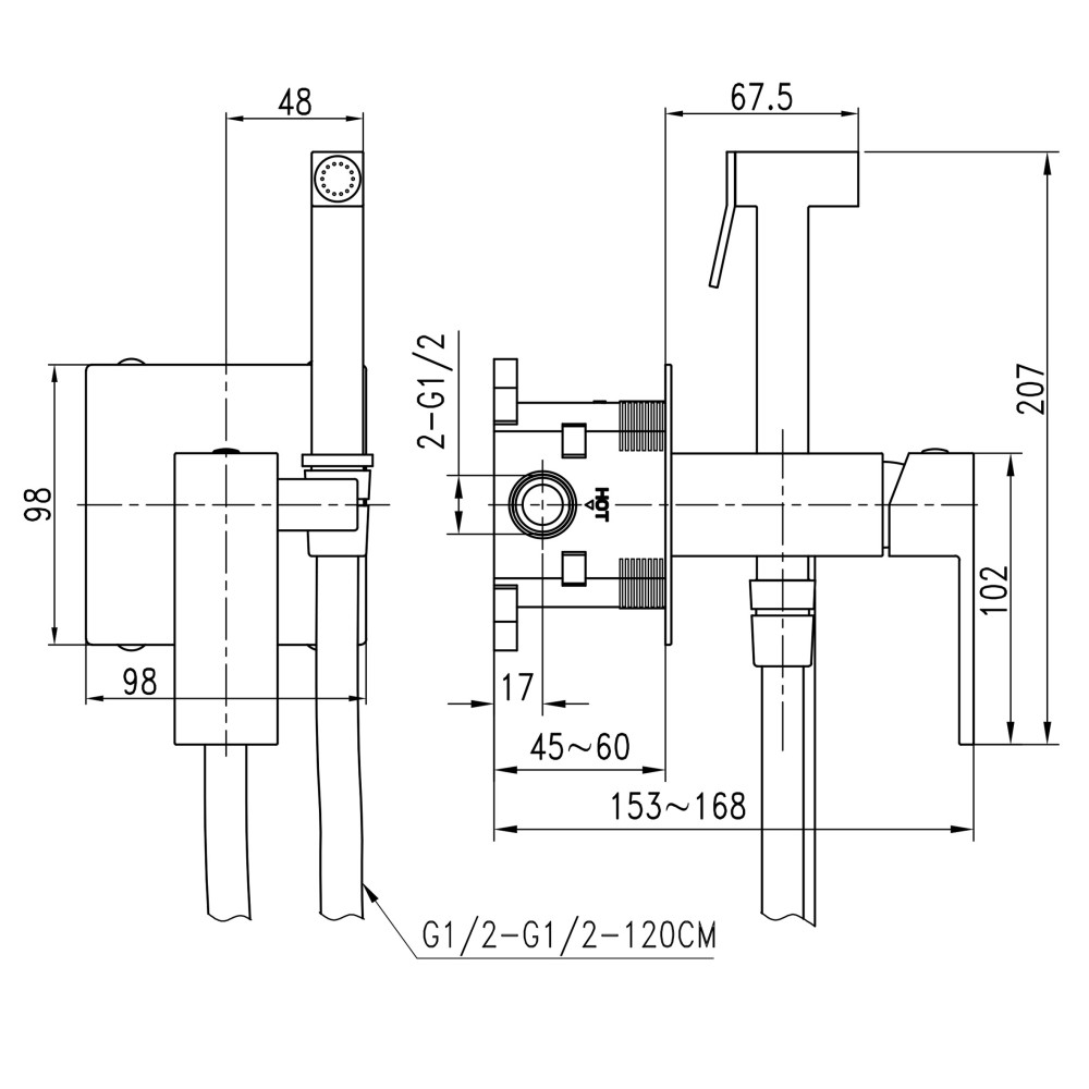 Змішувач гігієнічний TOPAZ ODISS TO 18206-H52-Smart