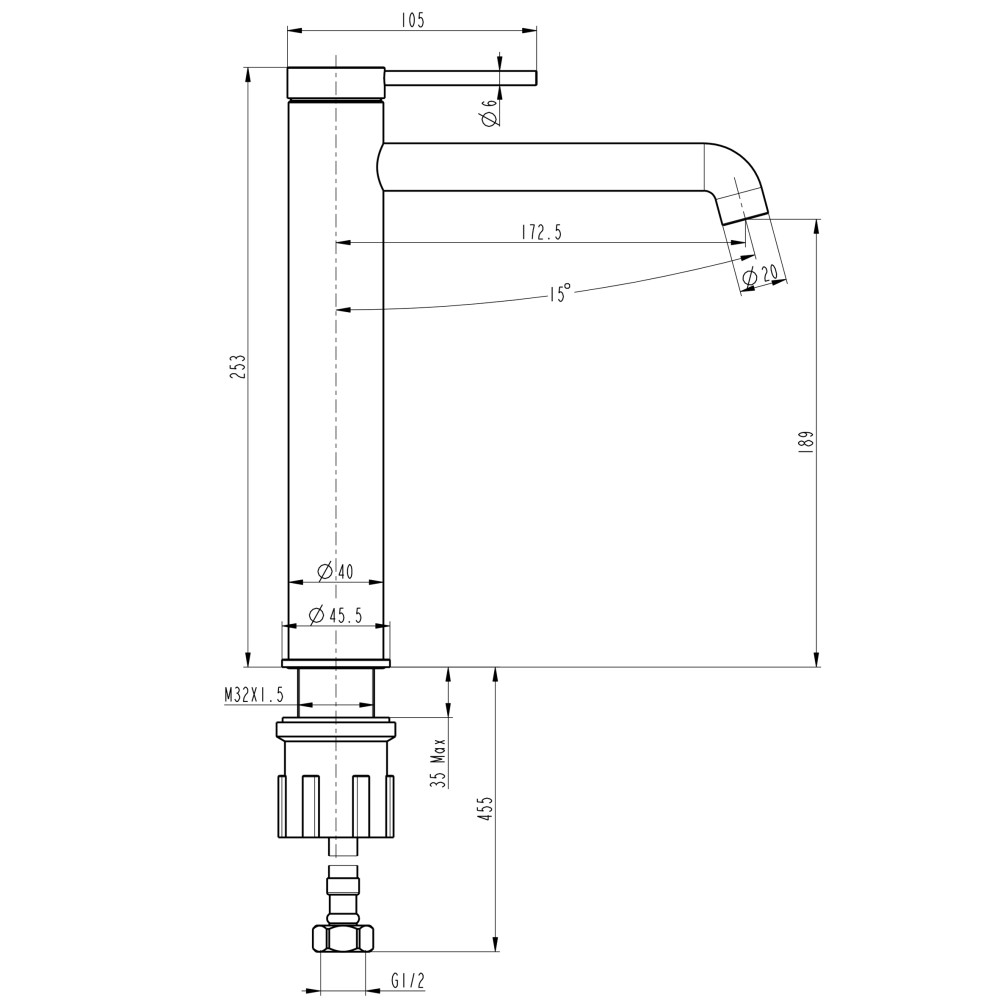 Змішувач для умивальника TOPAZ LOFT TLF 32203-H75-C, Шланги TAQ-M0855