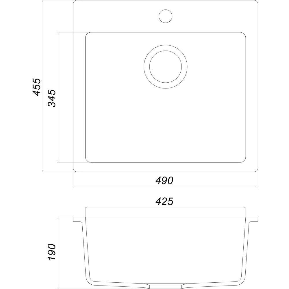 Гранітна мийка Globus Lux AOSTA графіт 490x455мм-А0001