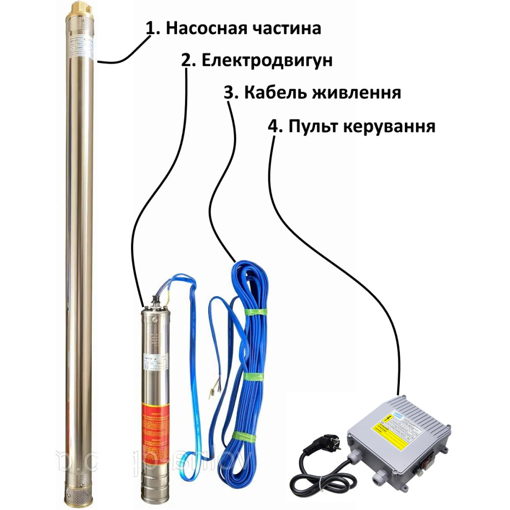 Насос свердловинний з підв, стійк, до піску 3″ OPTIMA  3SDm1,8/15 0,37 кВт 61м +пульт+кабель 35м NEW