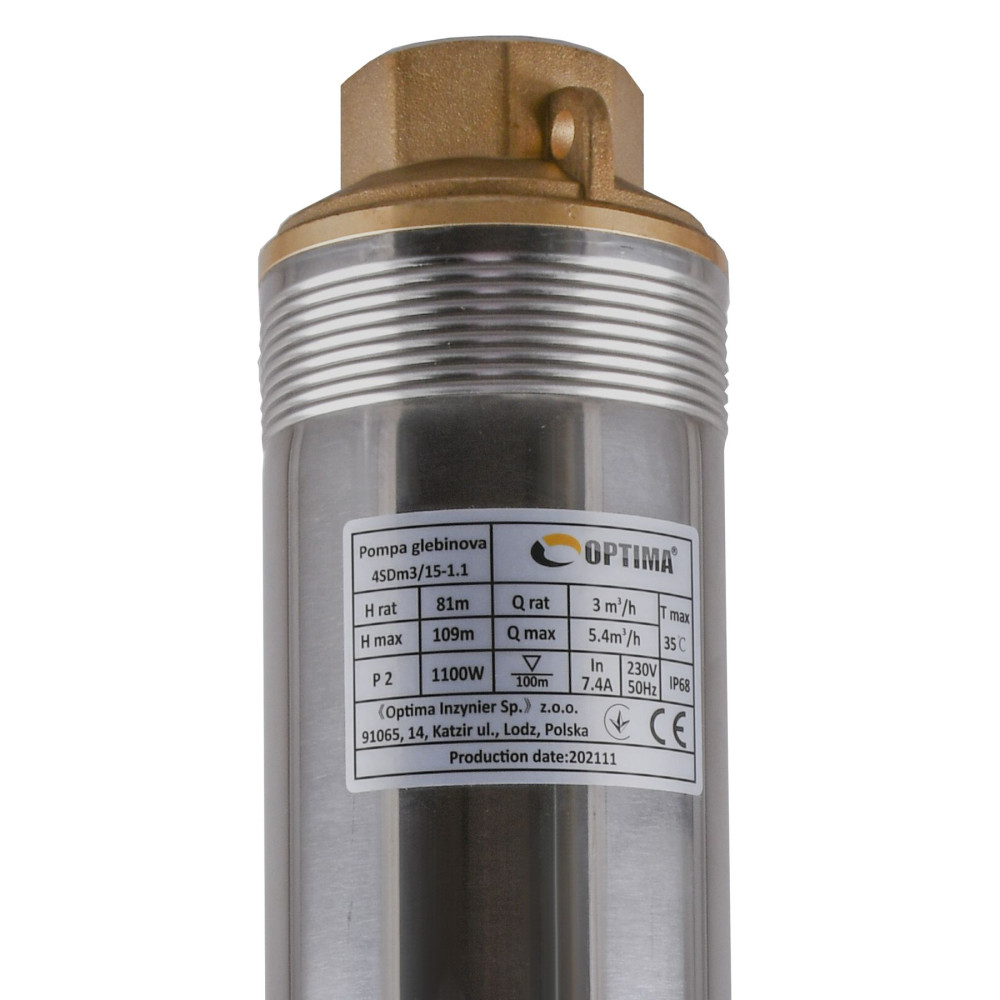 Насос свердловинний з підв. стійк. до піску OPTIMA  4SDm3/15 1.1 кВт 109м + пульт+кабель 1,5м NEW