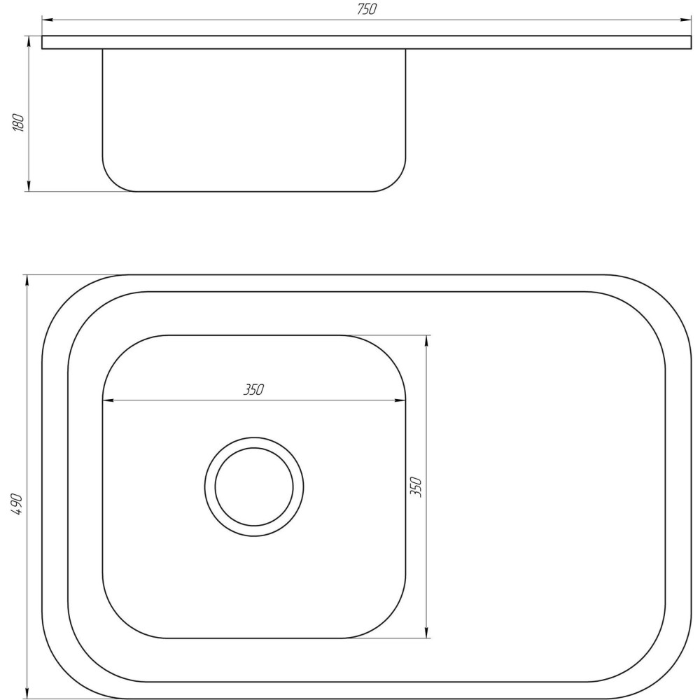 Мийка кухонна врiзна прямокутна з полицею 750х490х180 Decor MR 7549 D Mira
