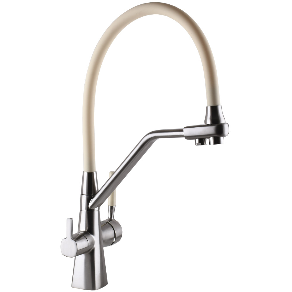 Змішувач для кухні під осмос Globus Lux GLLR-0700-L-08-06 гофрований  на гайці латунь, Сталь-Бежевий