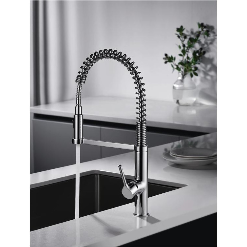 Змішувач для кухні TOPAZ SARDINIA TS-08401-H71 Гнучкий вилив на пружині, з душовою насадкою