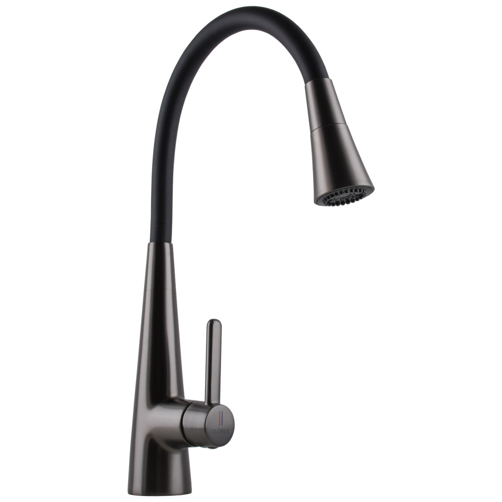 Змішувач для кухні Globus Lux LAZER Pro GLPR-203SM-GPлатунь Графіт,гофровилив Чорний з душ.насадкою