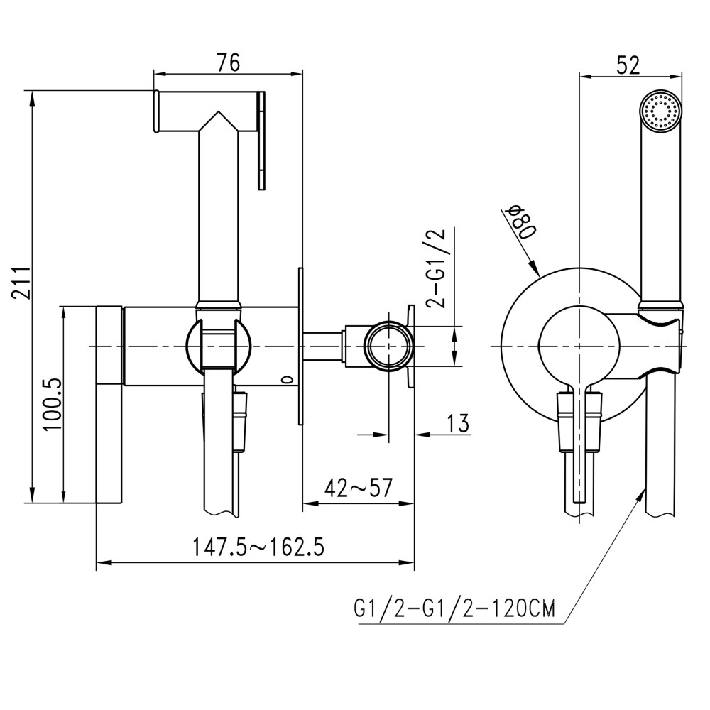 Змішувач гігієнічний TOPAZ MODERNO TMD-33106-H78A