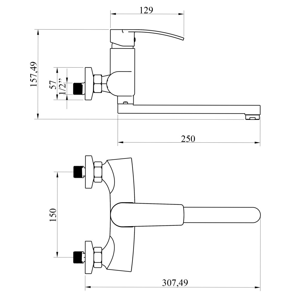 Змішувач для кухні зі стіни DOMINO RONDO DND-104 вилив 250мм. D40