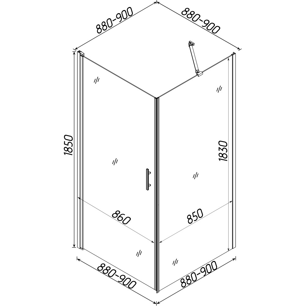 Душова кабіна квадратна без піддона LYNA N90TC (N90T) BRAVO (1уп.)