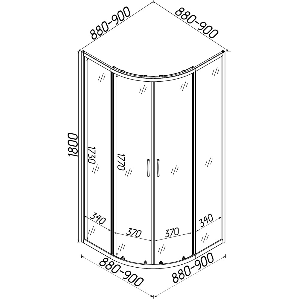 Душова кабіна півкругла без піддона WISLA N90TB.Mosaic BRAVO (1уп.)