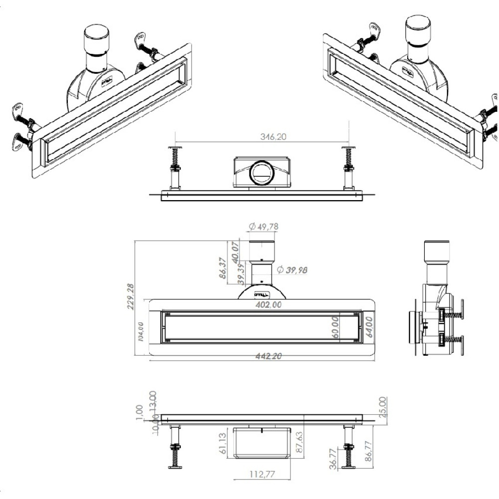 Трап лінійний душовий TILLO TM256-C-40
