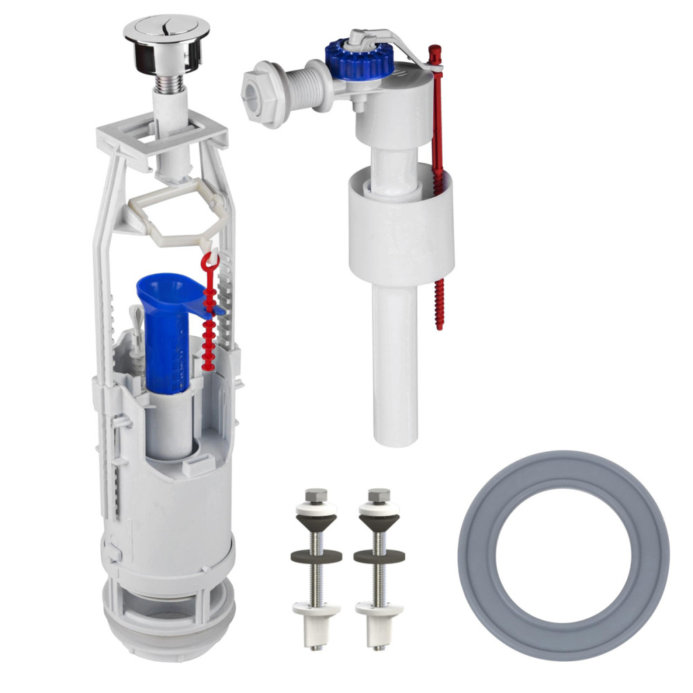 Комплект арматури для зливного бачка з боковою подачею води 1/2″ та двома режимами зливу АБк2-01