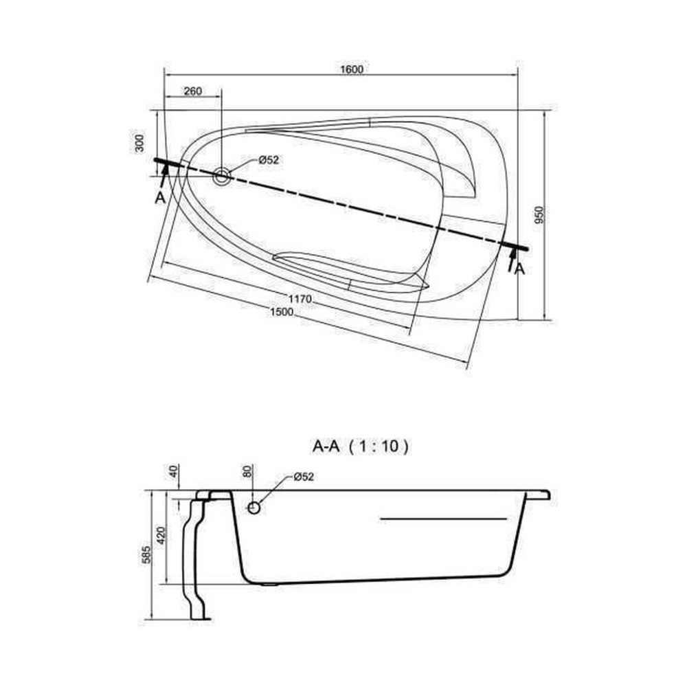 JOANNA NEW Ванна 160x95 права