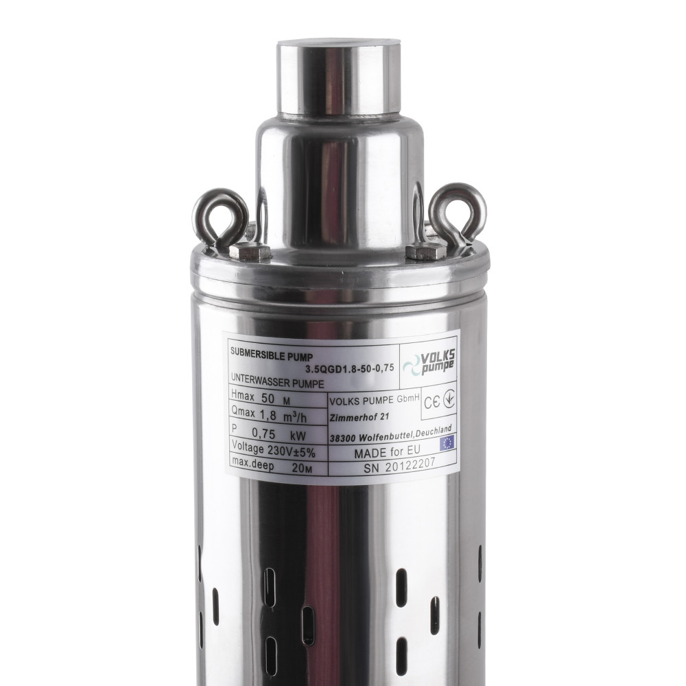 Насос свердловинний шнековий VOLKS pumpe 3,5 QGD 1,8-50-0,75кВт 3,5 дюйми + кабель 15м