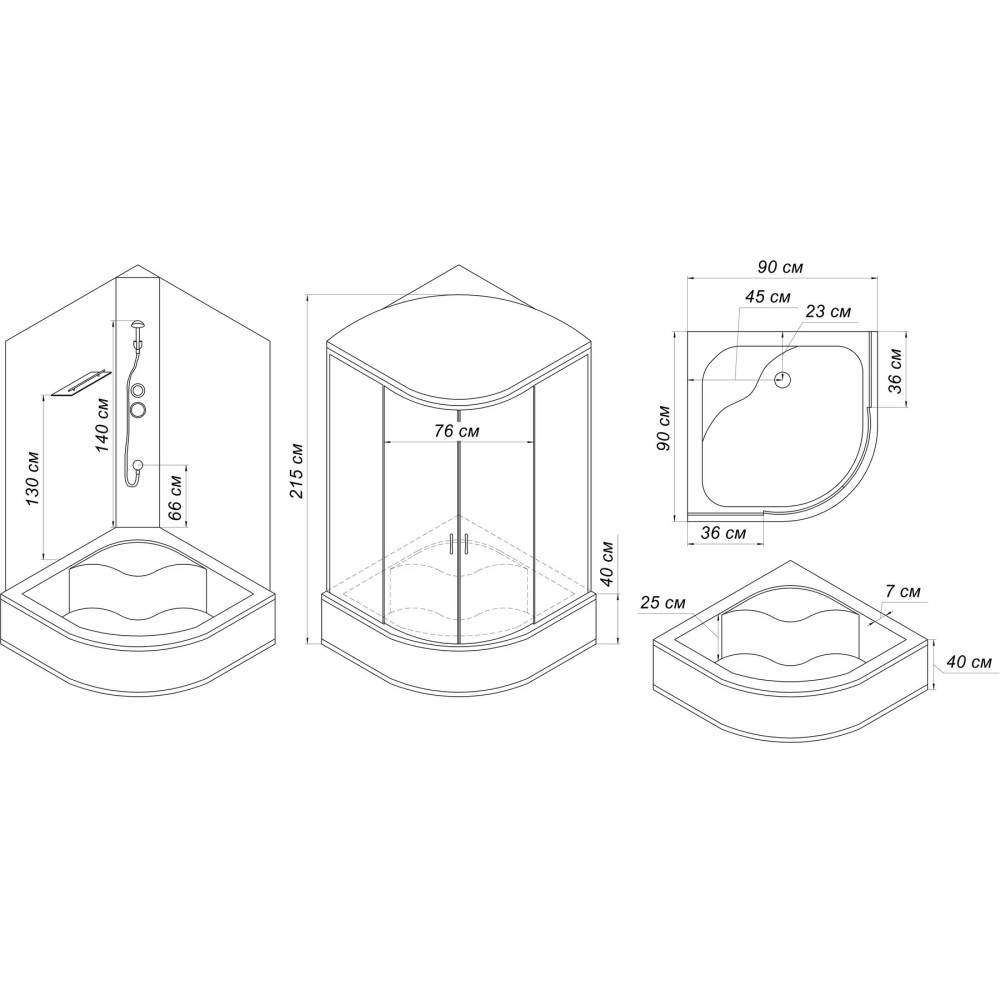 Душовий бокс півкруглий BUG H90FWS (H90W) BRAVO (3уп.)