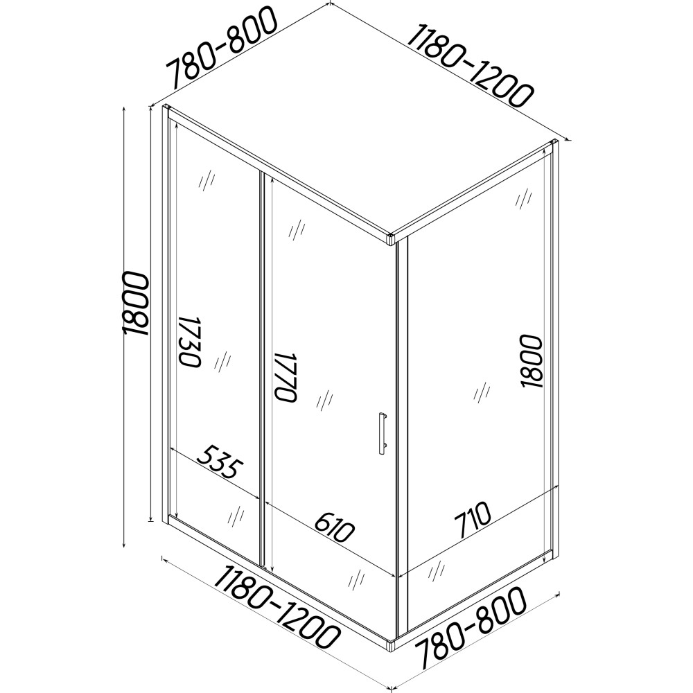 Душова кабіна прямокутна без піддона NISA N120GB BRAVO (1уп.)