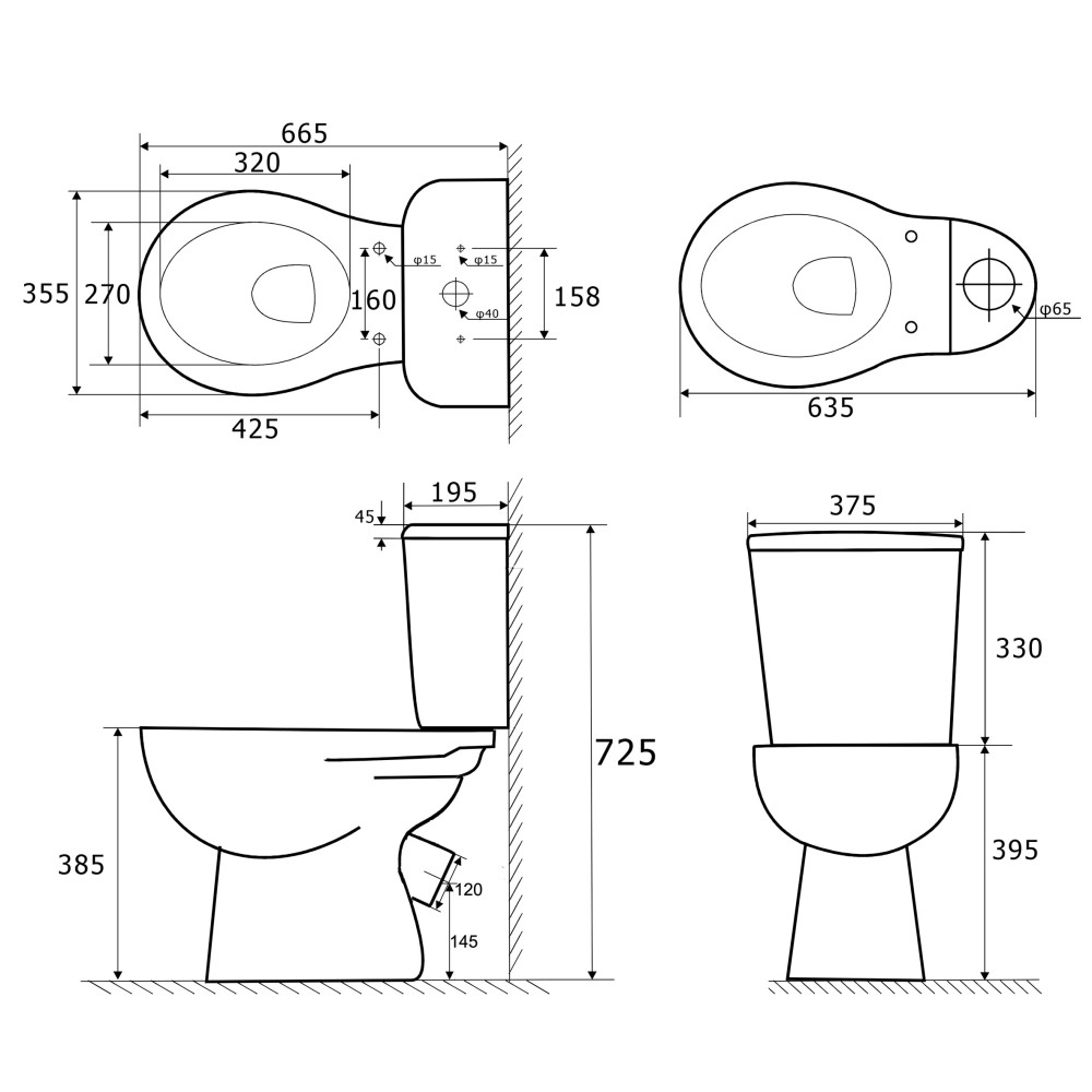 КОМПАКТ DELTA B нижн., косий з поліпропіленовим сидінням CT-DOB-PP