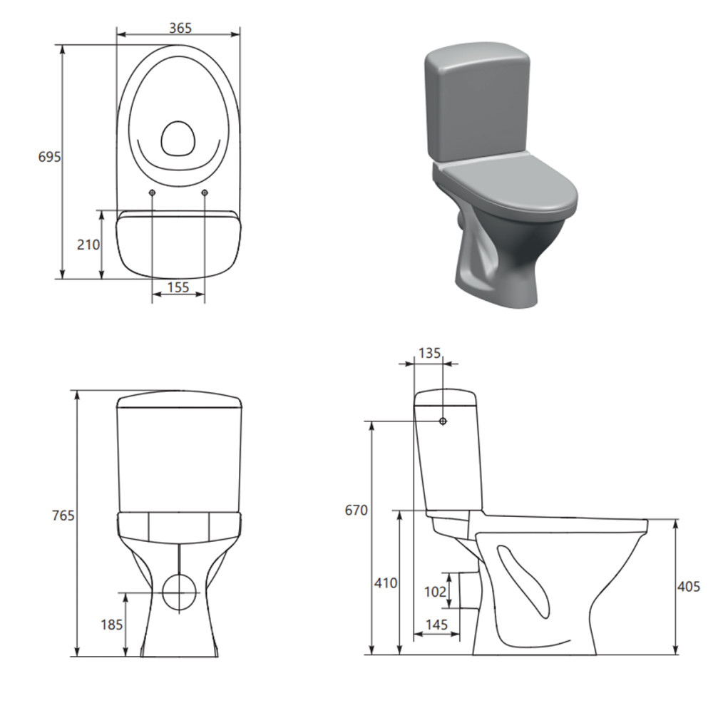 Компакт Cersanit 839 ЕKO II SIMPLEON 031  3/6 з кришкою поліпропілен металеве кріплення (UА)
