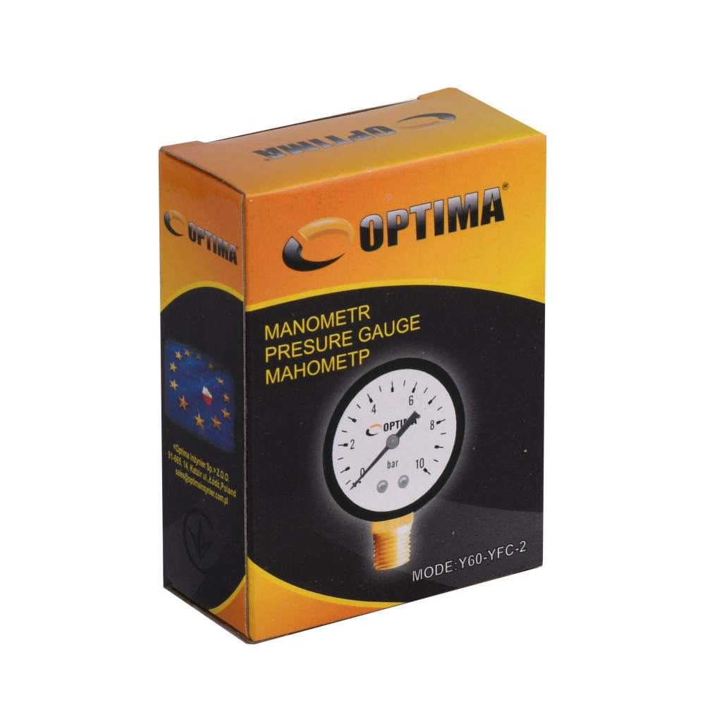 Манометр ″Optima″ 10 атм.  60 мм нижнє під'єднання сталевий корпус ( Y60 - YFC-2 )