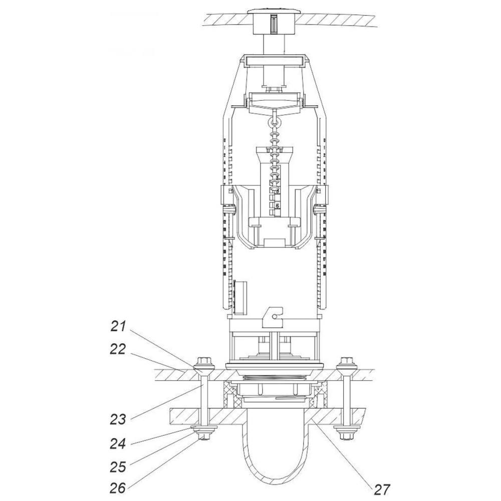 Комплект арматури для зливного бачка з нижнею подачею води  1/2 ″ та двома режимами зливу АБк2-10