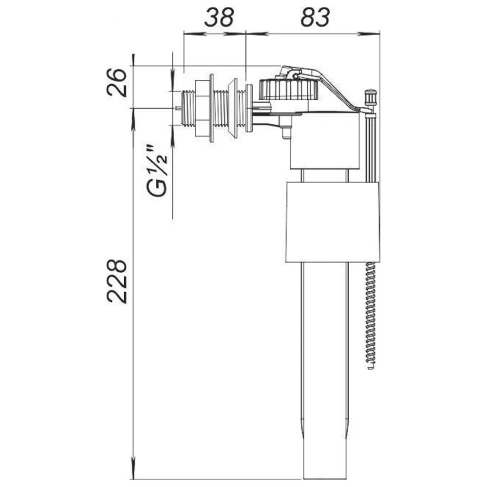 Наповнювальна арматура з боковим підведенням, G½ʺ, 121х58х254мм АН-031.00