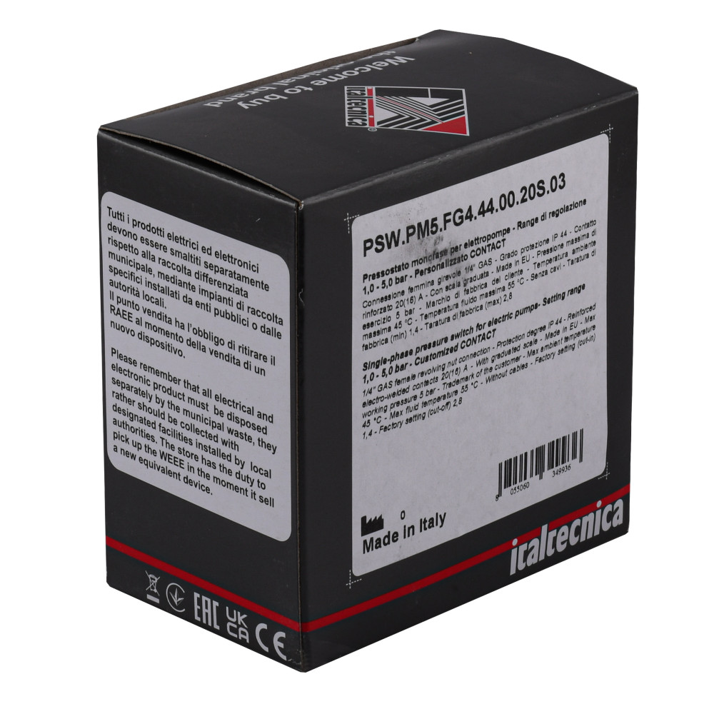 Реле тиску Italtecnica  PM-5 G-14R20SG прозорий корпус.  20А