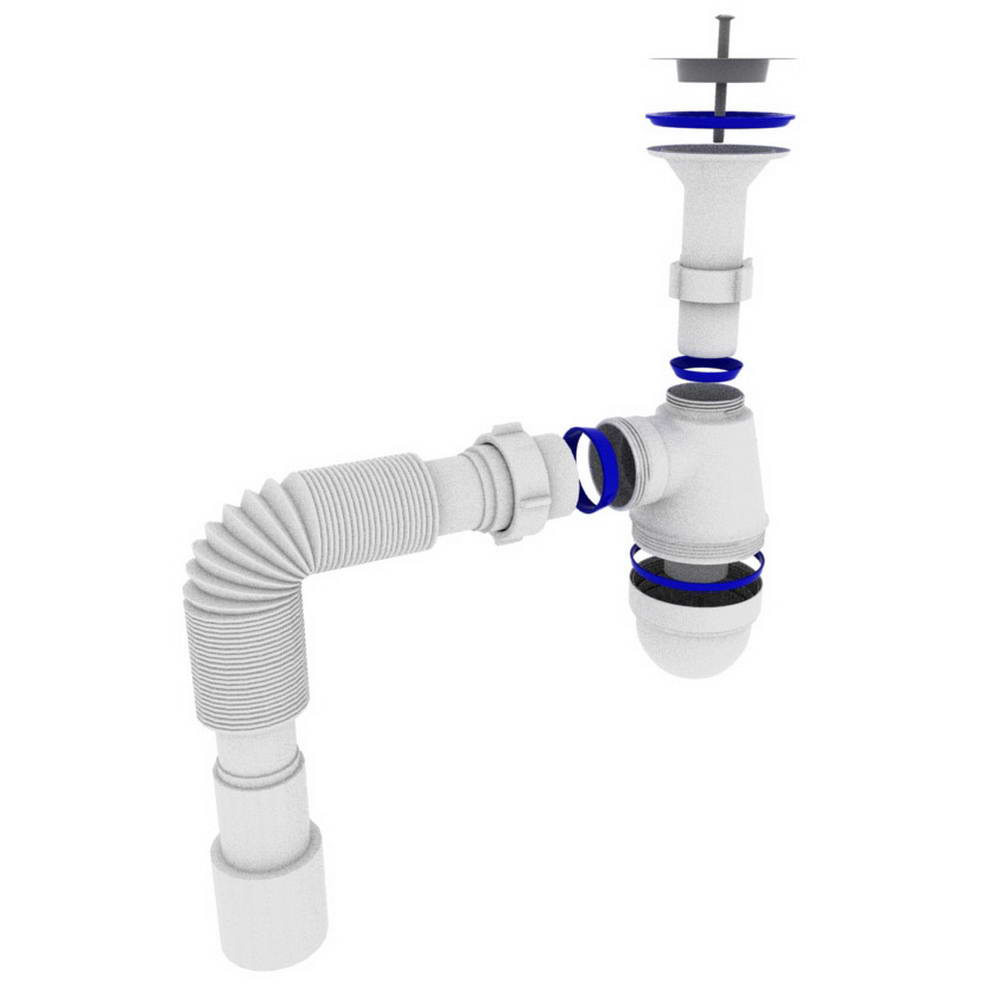 Сифон OPTIMUM 11/4″*40 для умивальника з литим випуском та гофротрубою 40*40/50 OPTI 12043