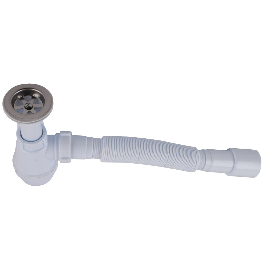 Сифон OPTIMUM 11/4″*40 для умивальника з литим випуском та гофротрубою 40*40/50 OPTI 12043