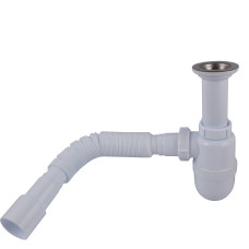 Сифон OPTIMUM 1 1/2″*40 для умивальника та мийки  з литим випуском та гофротрубою 40*40/50 OPTI 11043