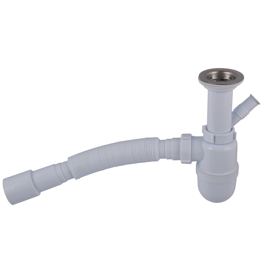 Сифон OPTIMUM11/2″*40 для умивальника та мийки з відведенням для пральної машини та гофротрубою 40*40/50 OPTI 13043