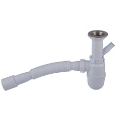 Сифон OPTIMUM11/2″*40 для умивальника та мийки з відведенням для пральної машини та гофротрубою 40*40/50 OPTI 13043
