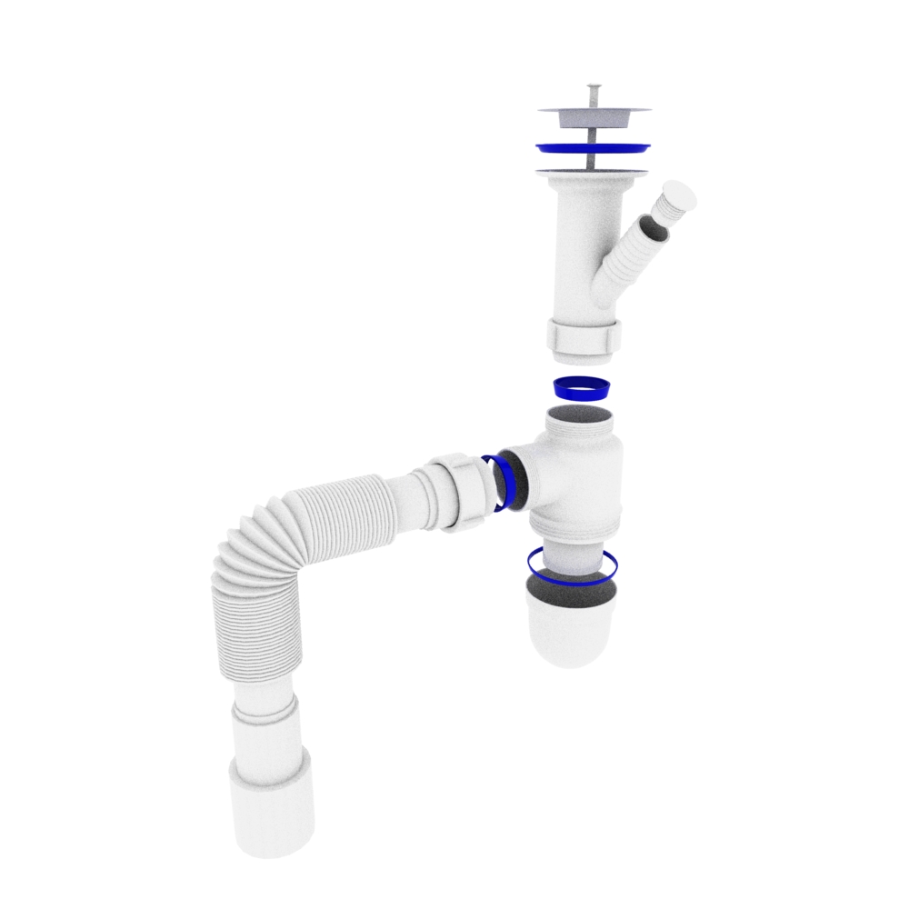 Сифон OPTIMUM11/2″*40 для умивальника та мийки з відведенням для пральної машини та гофротрубою 40*40/50 OPTI 13043