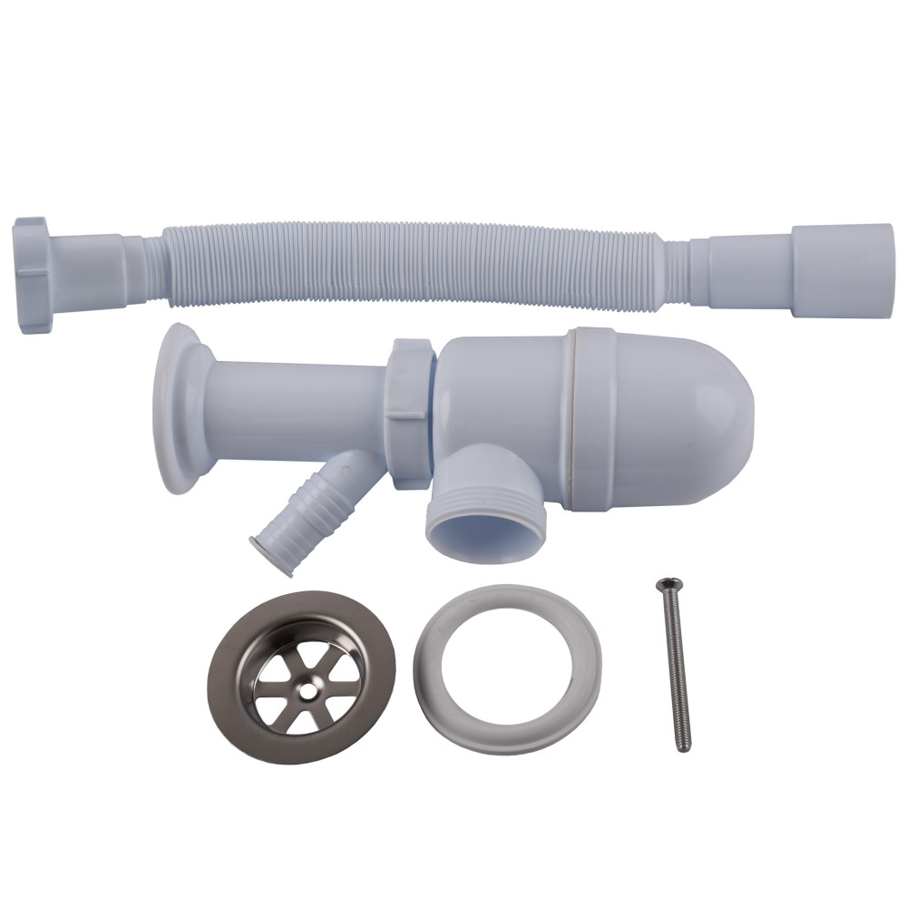 Сифон OPTIMUM11/2″*40 для умивальника та мийки з відведенням для пральної машини та гофротрубою 40*40/50 OPTI 13043