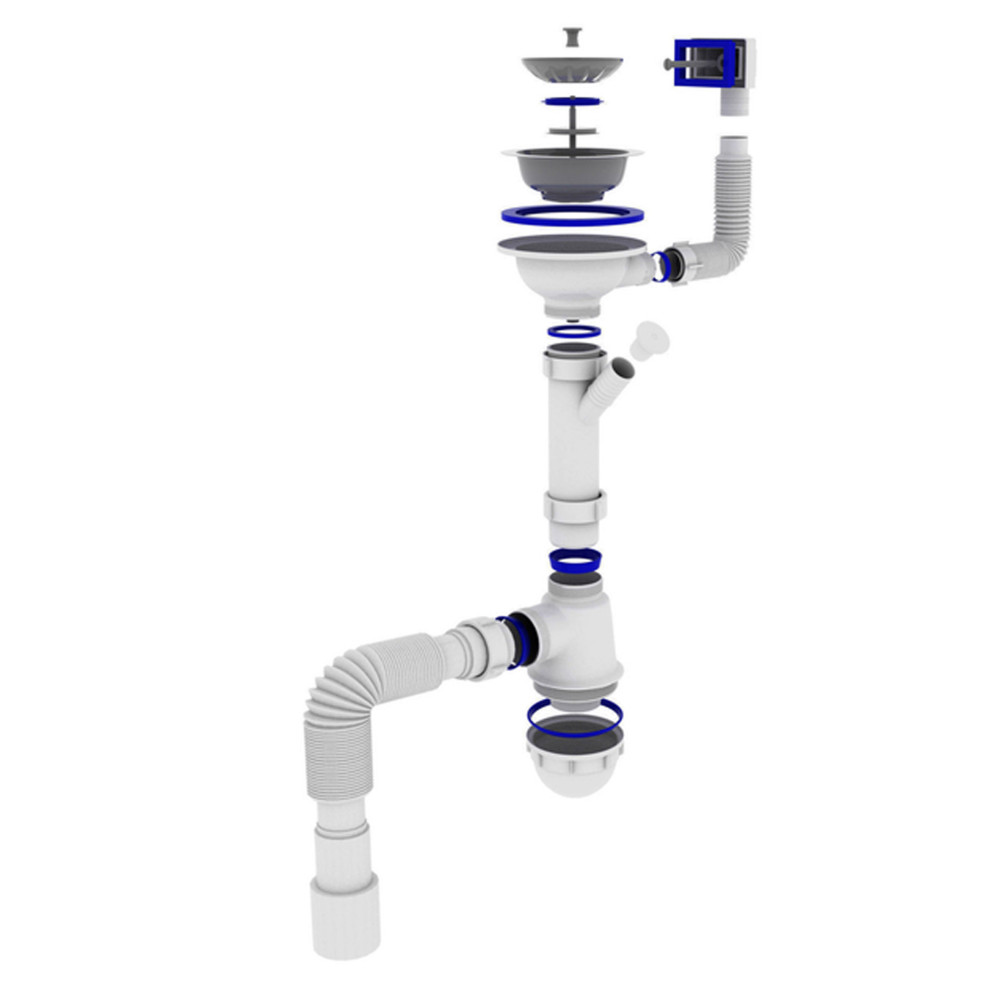 Сифон OPTIMUM 31/2″*40 для мийки з відведенням для прал маш, з прямокутним гнучким переливом та гнучкою трубою 40х40/50 OPTI  27343