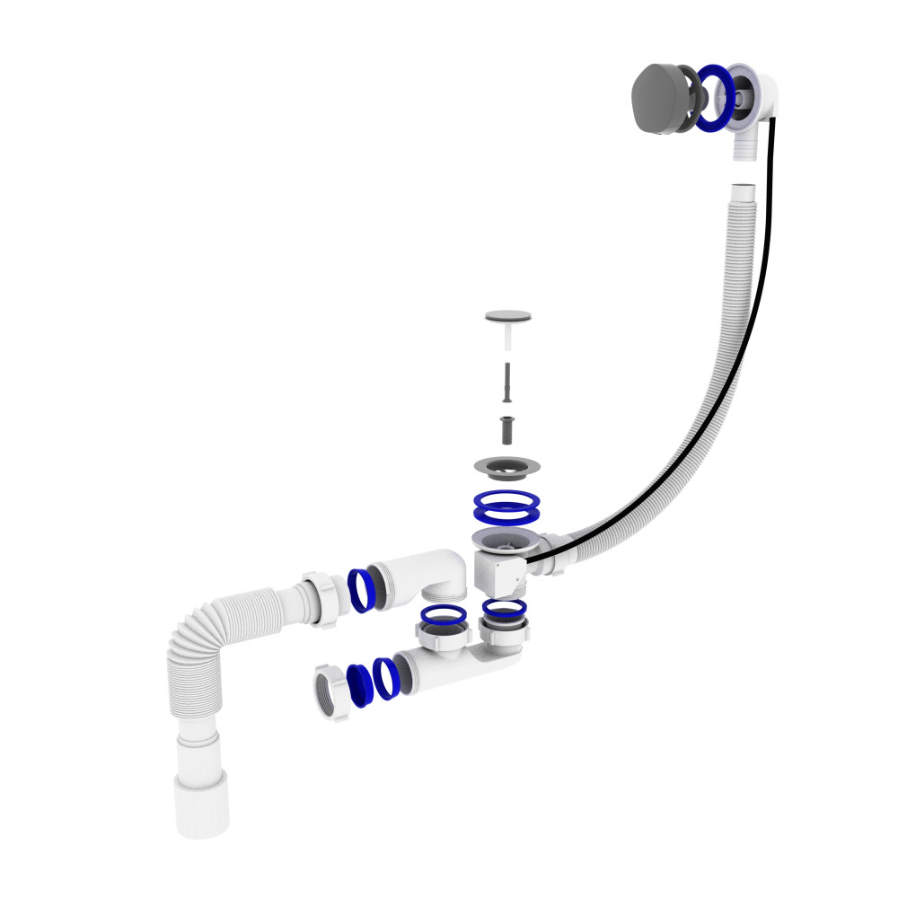 Сифон OPTIMUM для ванни з ревізією, переливом напівавтомат (трос 580, ручка хром) та гофротрубою 40*40/50 OPTI 27433