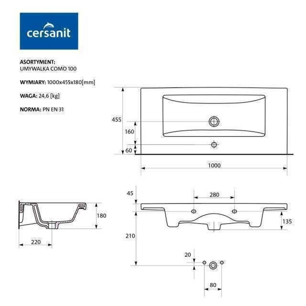 Умивальник меблевий Cersanit COMO 100 в коробці