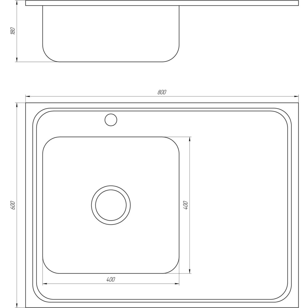 Мийка кухонна накладна прямокутна 800х600х180 Satin Left MR 8060 L E Mira