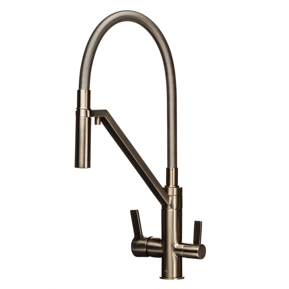 Змішувач  для кухні під осмос TOPAZ SARDINIA TS 8812-H24-PVD-S гнучкий вилив-душ, нікель.D35,TAQ-M10