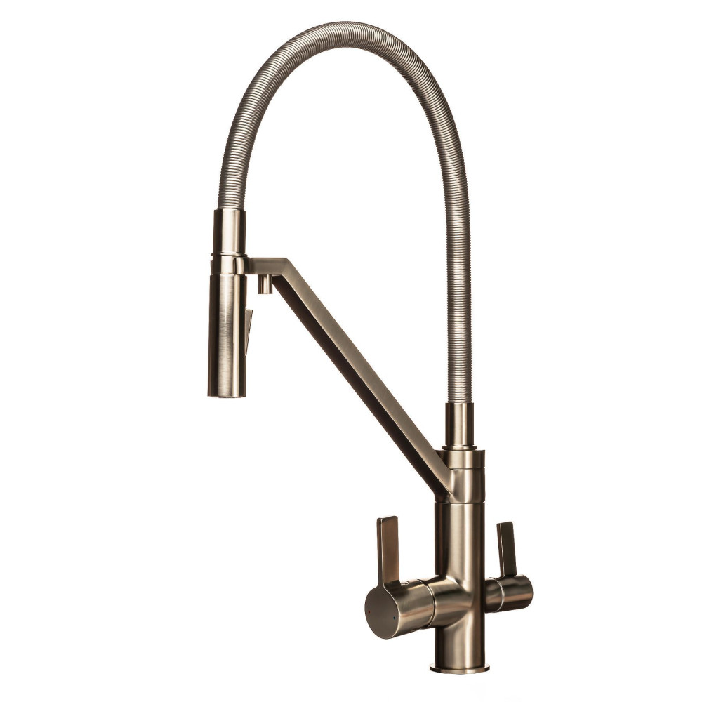 Змішувач  для кухні під осмос TOPAZ SARDINIA TS 8812-H24-PVD-S гнучкий вилив-душ, нікель.D35,TAQ-M10