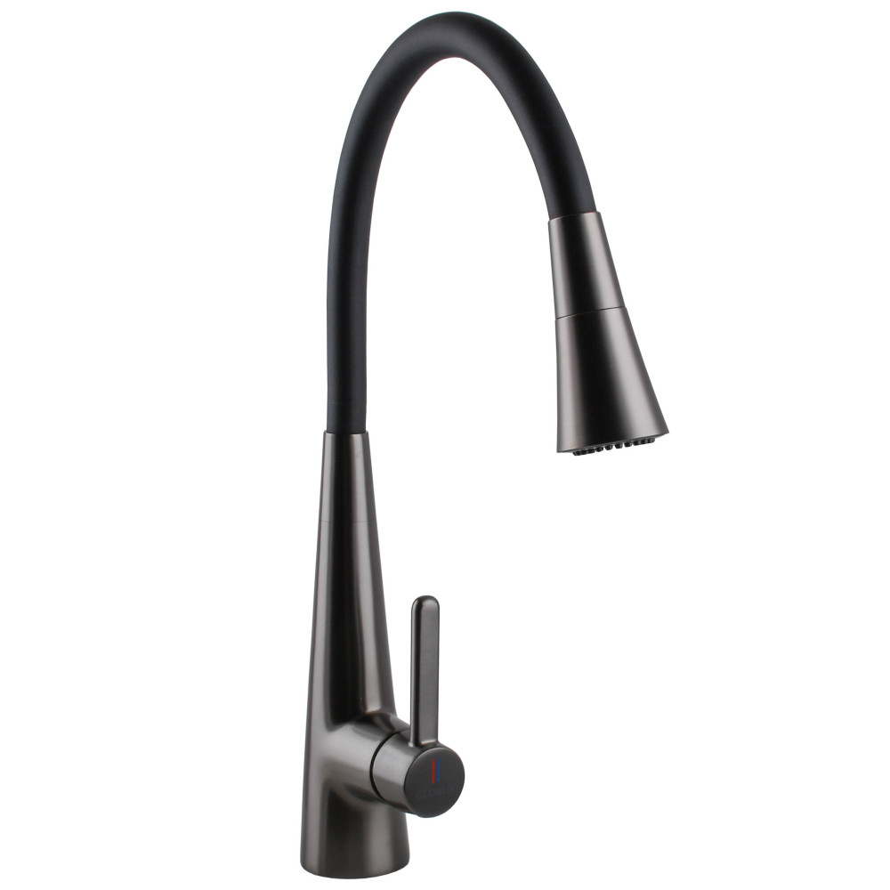 Змішувач для кухні Globus Lux LAZER Pro GLPR-203SM-GPлатунь Графіт,гофровилив Чорний з душ.насадкою