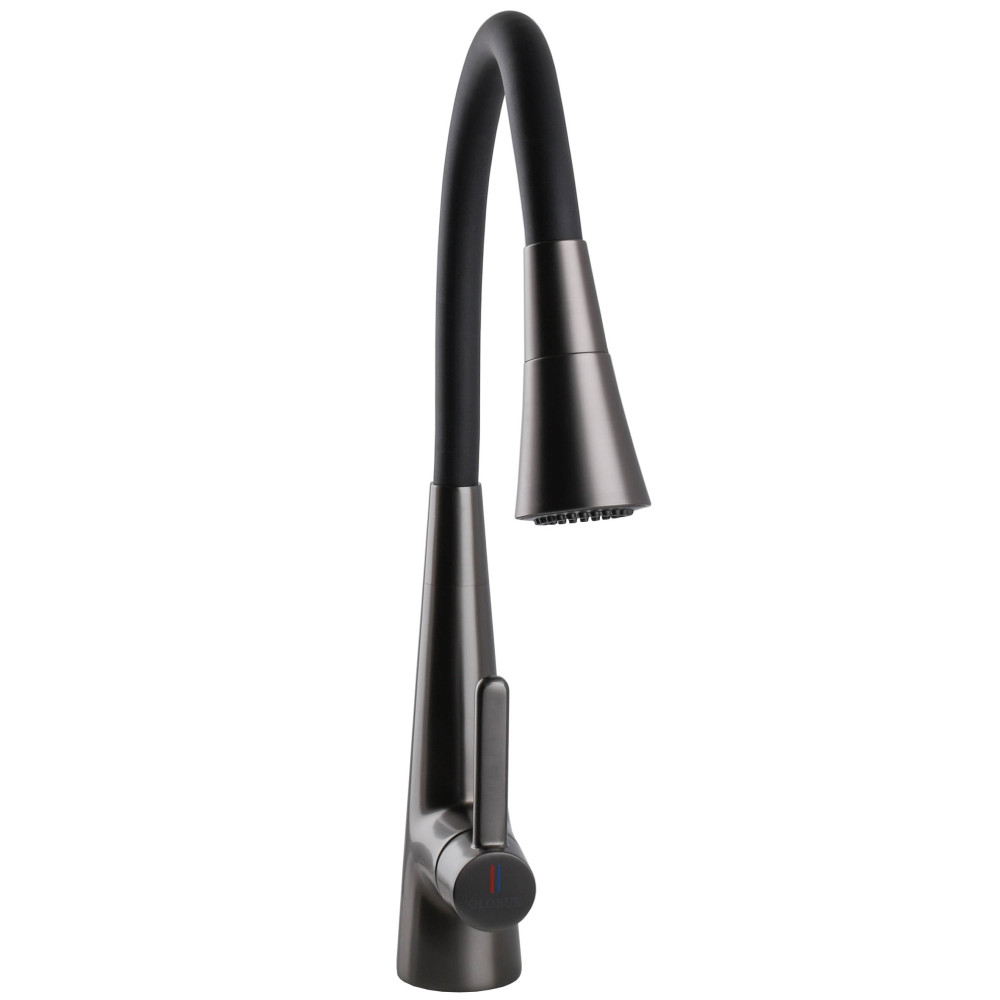 Змішувач для кухні Globus Lux LAZER Pro GLPR-203SM-GPлатунь Графіт,гофровилив Чорний з душ.насадкою