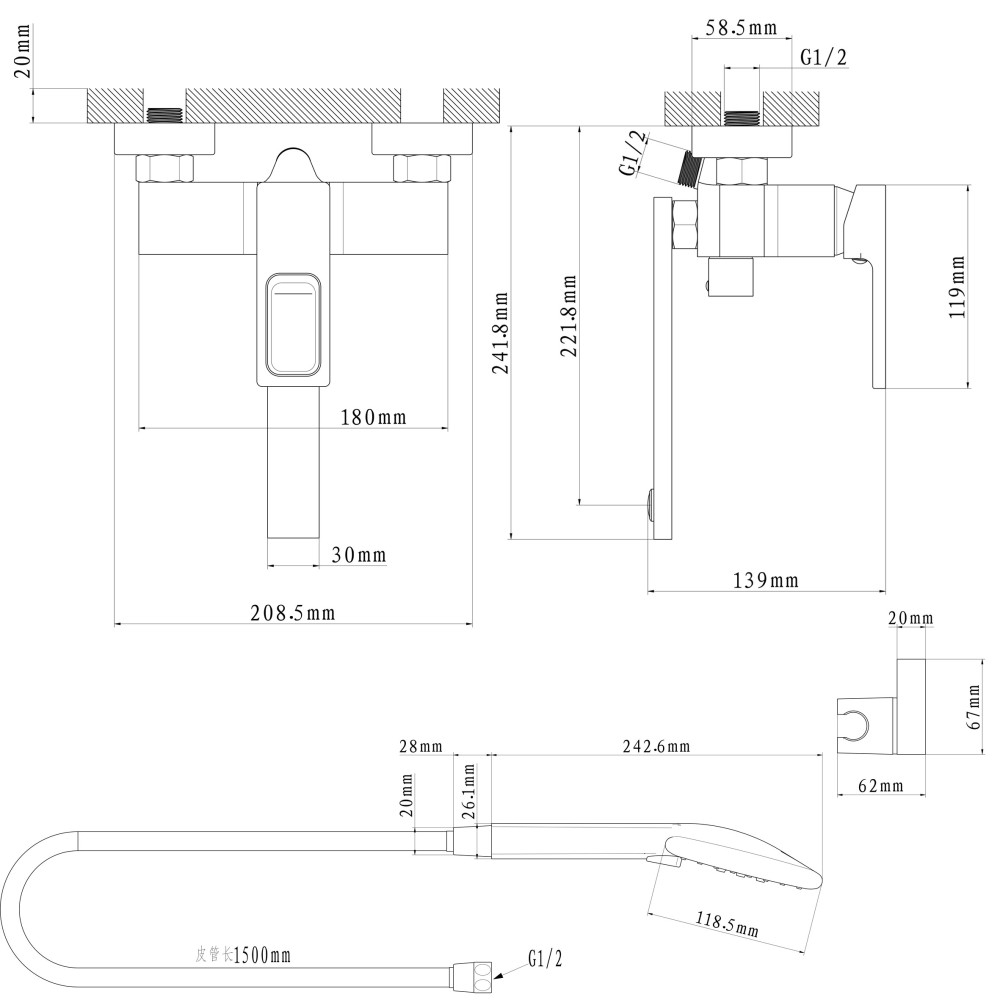 Змішувач для ванни Globus Lux PIANO GLPN-0102N