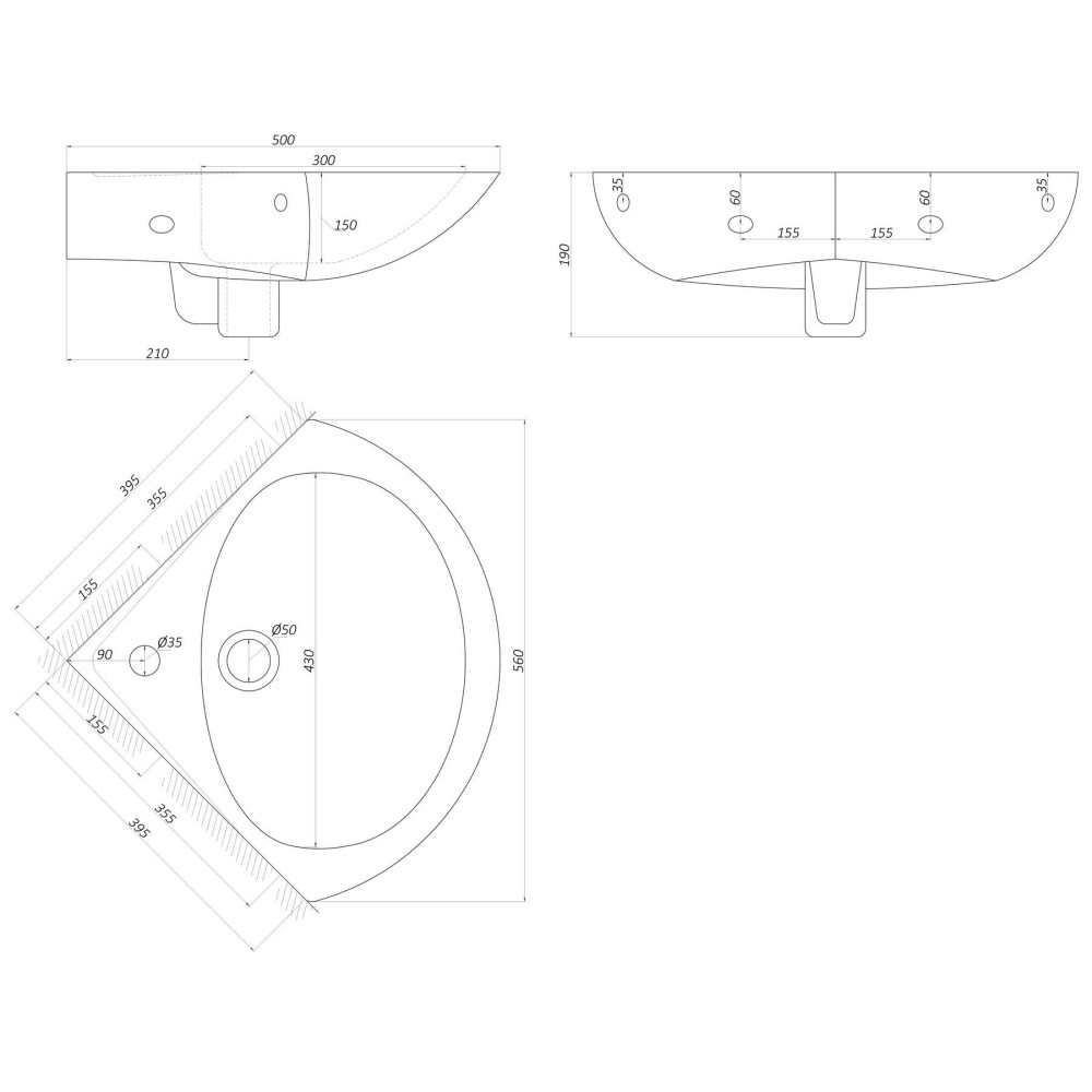 Умивальник кутовий 55  (Дніпрокераміка) Арт-0917