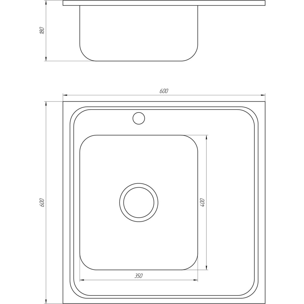 Мийка кухонна накладна прямокутна 600х600х180 Decor Left MR 6060 L D Mira