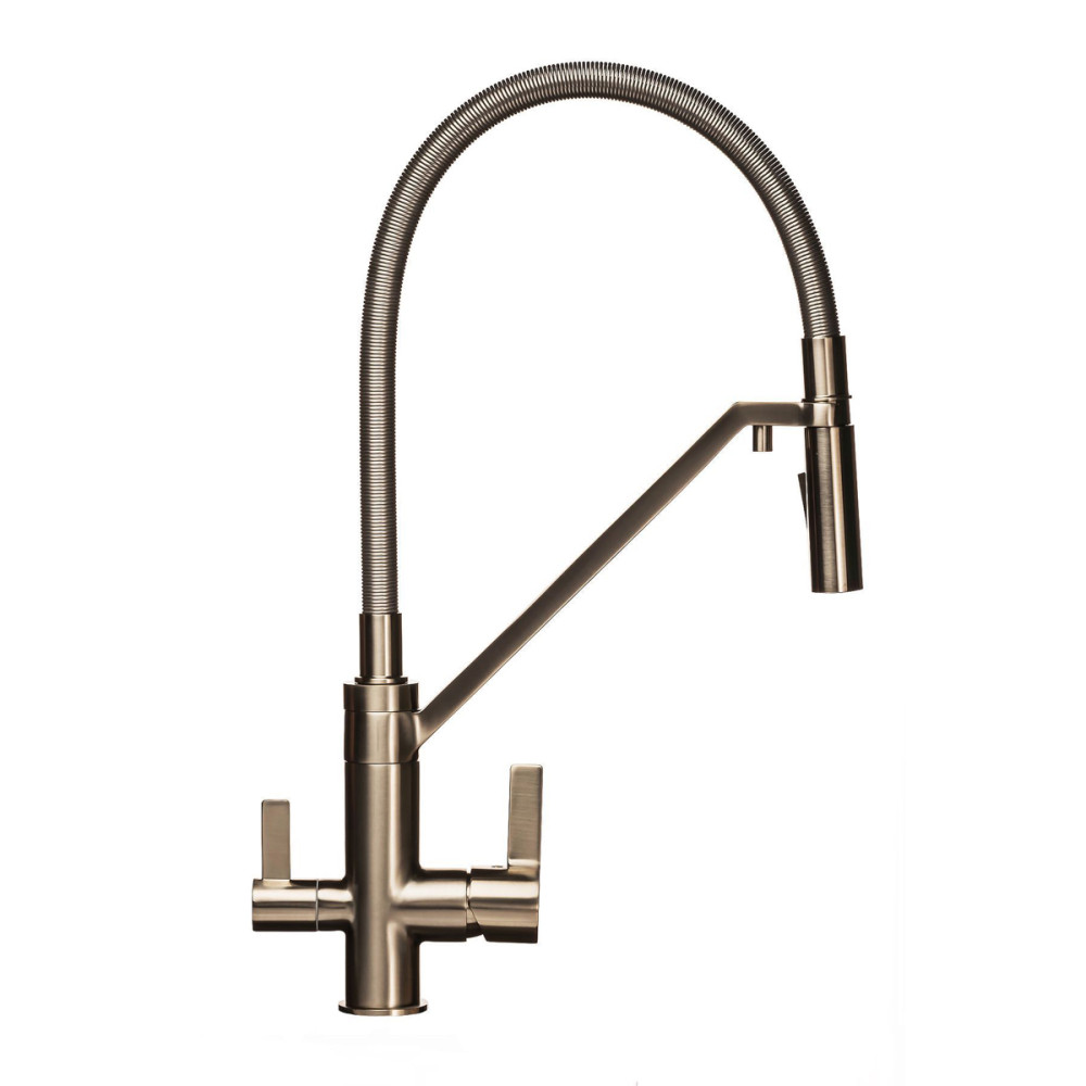 Змішувач  для кухні під осмос TOPAZ SARDINIA TS 8812-H24-PVD-S гнучкий вилив-душ, нікель.D35,TAQ-M10