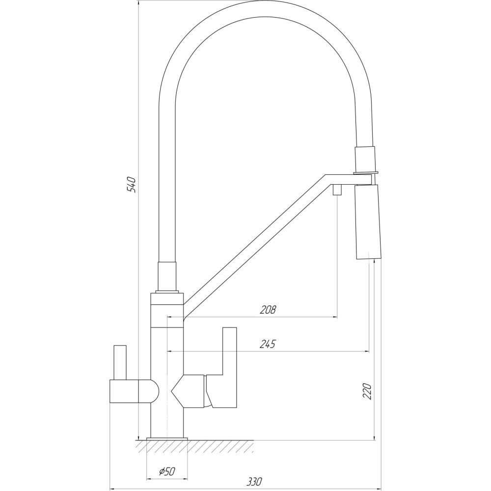 Змішувач  для кухні під осмос TOPAZ SARDINIA TS 8812-H24-PVD-S гнучкий вилив-душ, нікель.D35,TAQ-M10