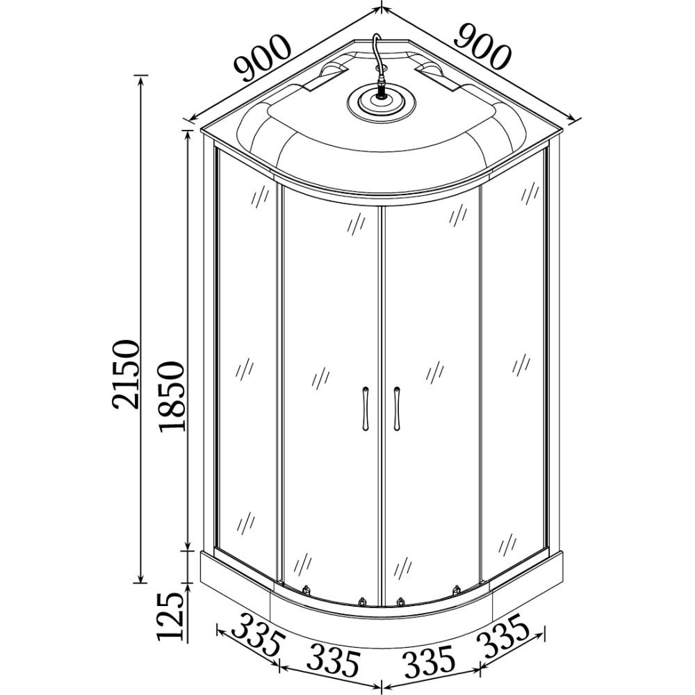 Душовий бокс півкруглий BARYCZ L90GBS (L90B) BRAVO (4уп.)