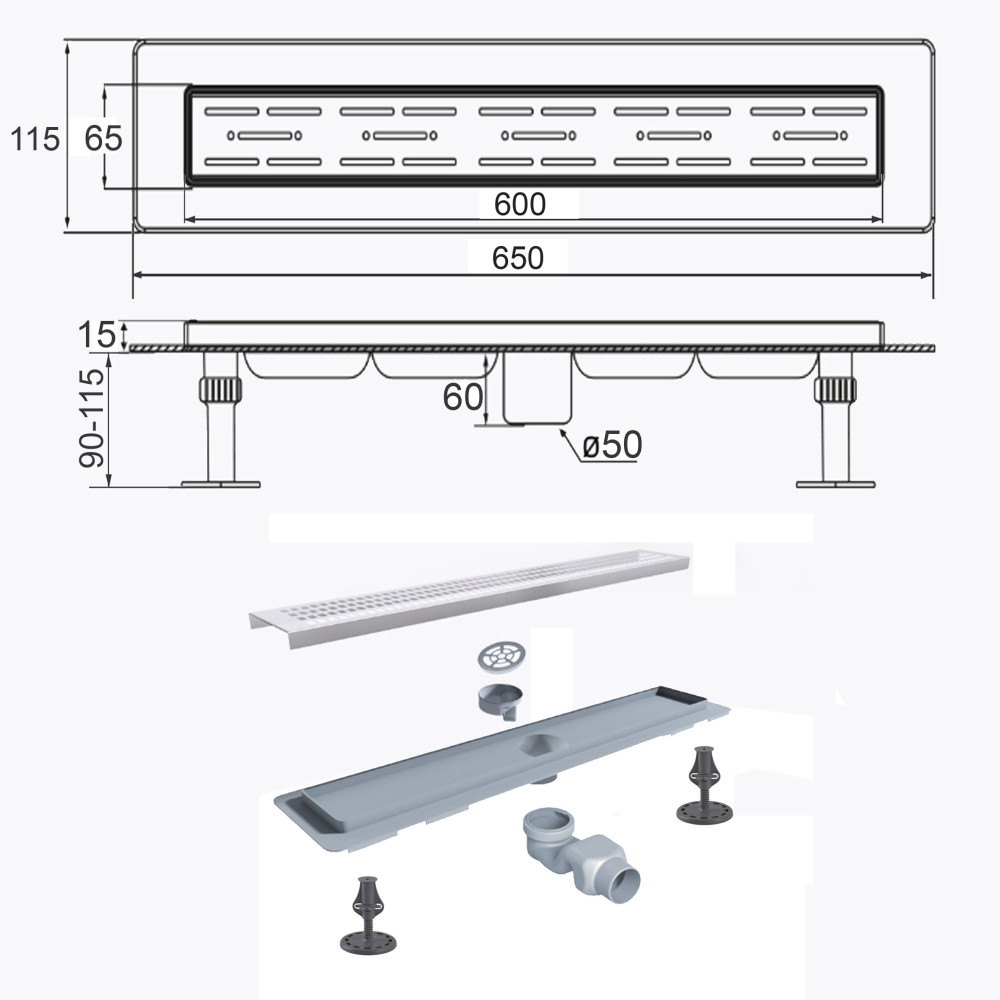Трап лінійний душовий TILLO TM009-60C(C-60) 60см