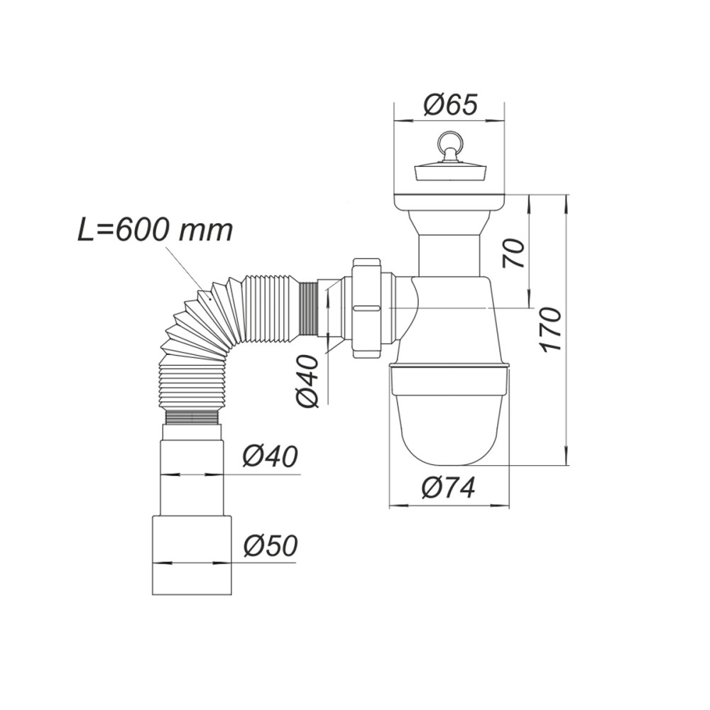 Сифон  для умивальника″Універсал-Моно″ У1111 SOLOPLAST