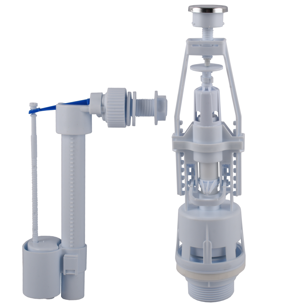 Набір для бачка унітазу OPTIMUM  бок підв пласт 1/2″ і зливним механізмом з однією кнопкою OPTI 1010