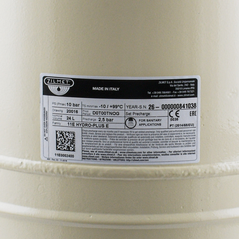 Гідроакумулятор з фіксованою мембраною HYDRO-PLUS E 24L (11E0002400) Вертикальний